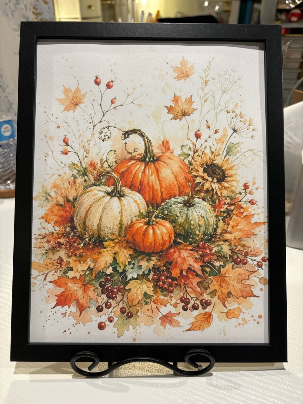Autumn Pumpkins Framed 8x10 Wall Art Print in Orange and Cream